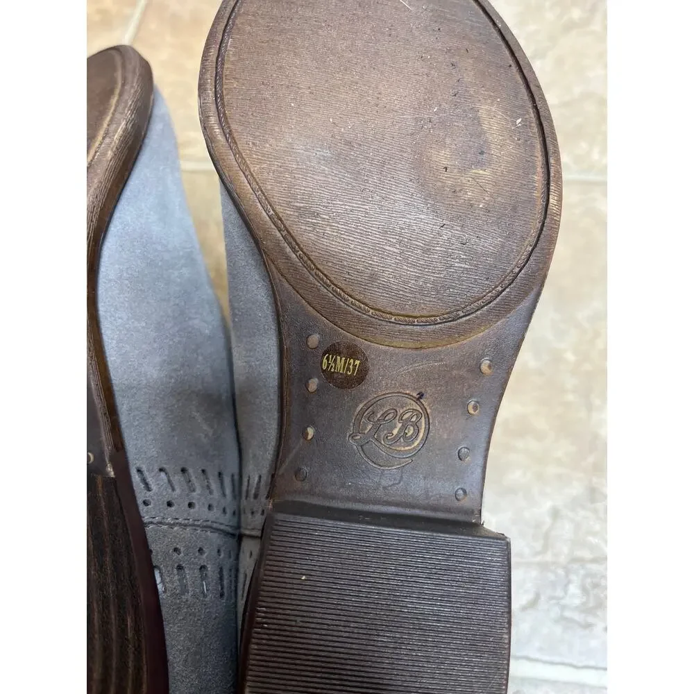 Lucky Brand Bustina Gray Suede Bootie Boots Stack Heel Size 6.5 Leather‎ Upper